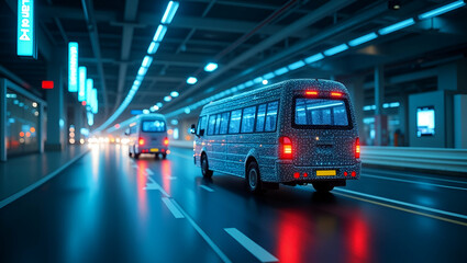 Fototapeta premium Sophisticated Autonomous Transportation Systems: Integrated Digital Control & Real-Time Tracking for Secure Urban Mobility & Logistics - Photo Stock Concept with Empty Space