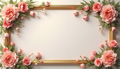 Obraz premium Flower frame, flower background. Mother's Day, Wedding, feminine, isolated flowers. flower decoration, deco, Rose, Lily, Daisy, leaves, lavender, Abutilon, white background, postcard, mock up