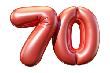 Balloons with numbers. 70. 3D rendering.