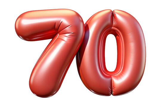 Balloons with numbers. 70. 3D rendering.