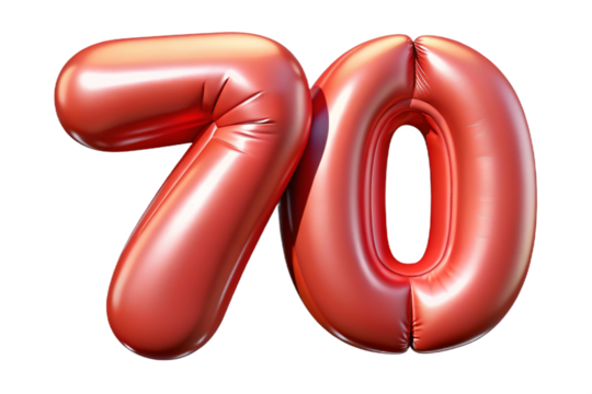 Balloons with numbers. 70. 3D rendering. - Powered by Adobe