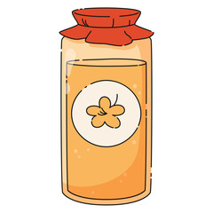 Jar with lid with light flower honey natural sweetness. Beekeeping