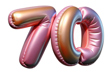 Balloons with numbers. 70. 3D rendering.