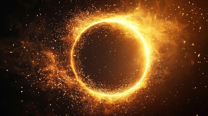 Mystical light circle with shimmering dust, magical glow emanating outward, futuristic vibe, neon-lit atmosphere, dark background