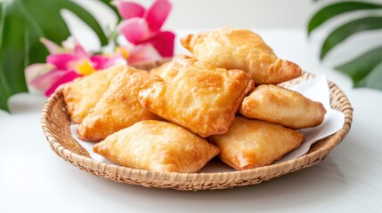 Golden Basket of Fried Pastries on Rustic Table Evoking Comfort and Joy