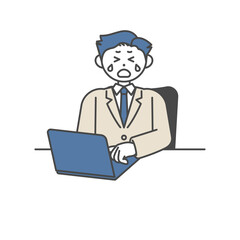 ノートパソコンを開いて泣いている男性