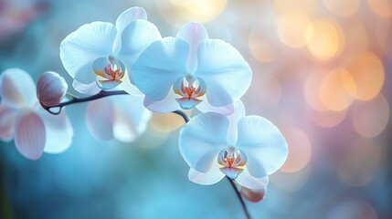 Delicate blue orchids in soft light.
