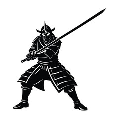 Samurai with sword ready silhouette