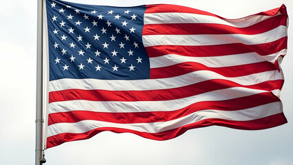Obraz premium High resolution photostock image of the American flag, showcasing bold colors and dynamic design, symbolizing national unity with space for text.