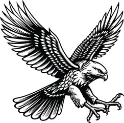 Vintage Bald Eagle Vector – Detailed Monochrome Flying Eagle with Claws Out