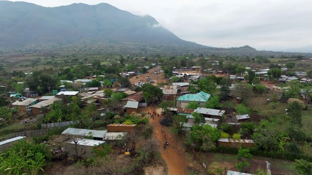 African Village Near Kako Tribal Market In The Omo Valley, Ethiopia. Aerial Drone Shot