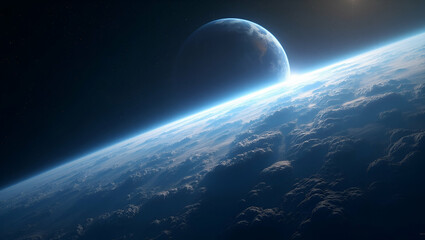 Luxurious Low Earth Orbit Tourism: Stunning Wallpaper Composition Blending Expansive Empty Space with Advanced Orbital Vistas for High-Quality Photo Stock