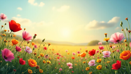 Fototapeta premium Capture the Beauty of Colorful Wildflowers in Expansive Meadows: Vibrant Hues and Rustic Charm in Stunning Botanical Photography for Stock Use