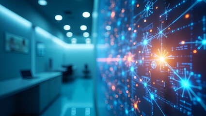Fototapeta premium State-of-the-Art Clinical Research Center: Advancing Genome Medicine with Cutting-Edge Digital Genomics and Breakthrough Therapeutics for Enhanced Patient Care - Photo Stock Concept