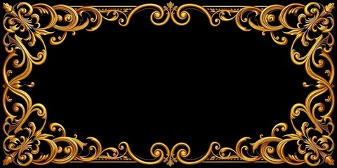 Intricate gilded swirls frame ornate borders and corners, providing ample copy space, gilded, design element