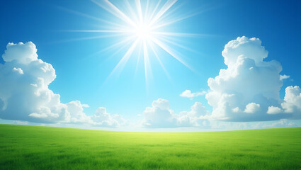 Obraz premium Capture radiant blue skies and abundant sunshine over expansive landscapes with refined natural lighting dynamic cloudscapes and vibrant outdoor scenes that epitomize summer brilliance and serene opti