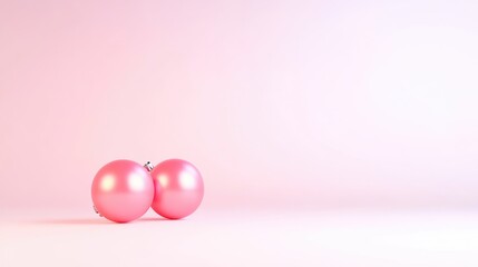 Two pink Christmas balls on a light pink background