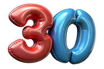 Balloons with numbers. 30. 3D rendering.