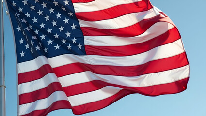 Obraz premium Elegant Visual Composition of Stars and Stripes: Dynamic Patriotism and National Unity in Photo Stock Concept with Refined Precision and Empty Space