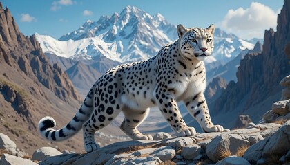 Fototapeta premium Mountain background images with snow leopards, animals, highlands, Tibet, nature banner textures advertising posters