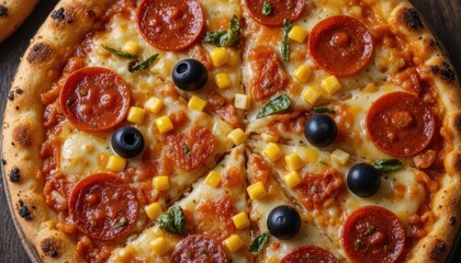 Colorful pizza garnished with a wide variety of fresh toppings for a delightful culinary experience