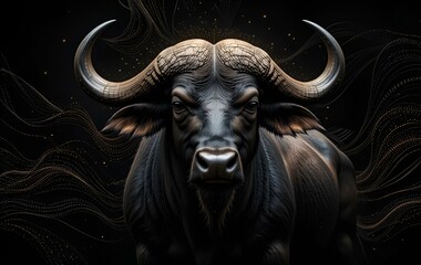 Naklejka premium Water buffalo background image, natural wild, grassland animal banner texture advertisement poster