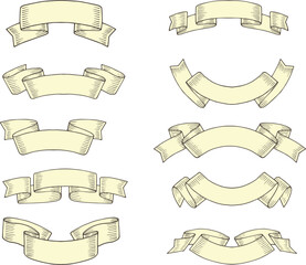 Ribbons collection. Ribbon banner art. Ribbons and banners. Flat ribbons. Set of Ribbons and banner. Banner illustration. Set of banner. Set of scroll ribbon, vintage ribbon