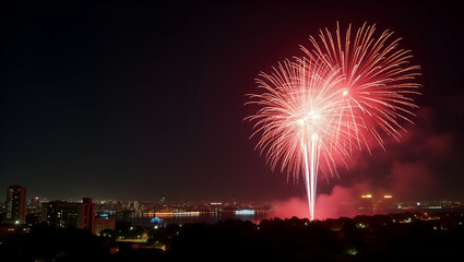 Spectacular July 4th fireworks show delivers breathtaking pyrotechnic artistry and radiant bursts that illuminate urban skies with an inspiring display of national pride in  Photo Stock  Concept  and 