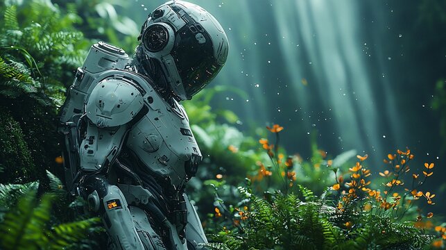 Robot in Lush Rainforest