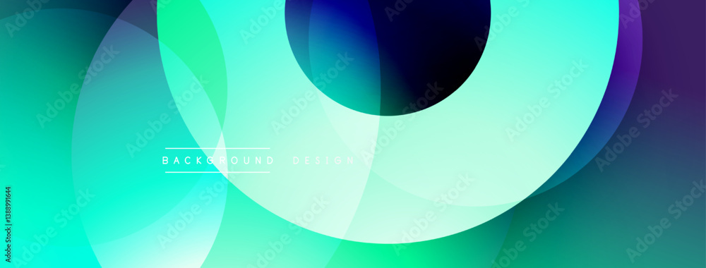 Poster abstract design. overlapping circles create vibrant gradients. teal, blue, purple hues blend seamles