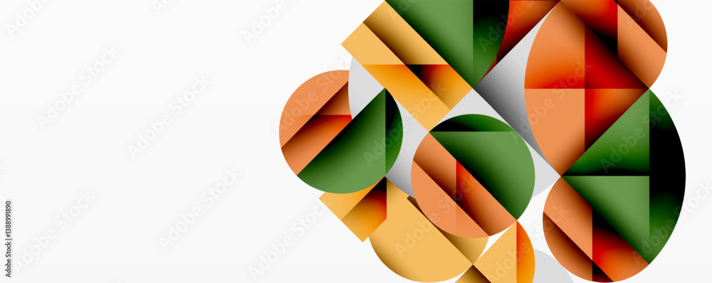 Aufkleber Abstract composition. Overlapping circles, triangles create dynamic visual effect. Warm, cool tones blend. Modern design, clean lines. Minimalist aesthetic.