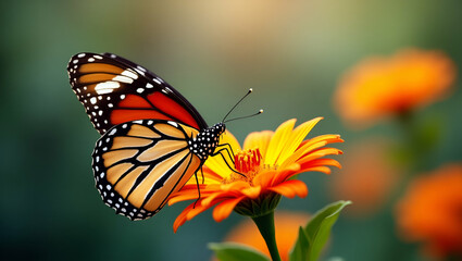 Naklejka premium Elegant Butterfly Gardens: Capturing Vibrant Species Amidst Dynamic Floral Backdrops for Stunning Outdoor Exhibits in Photo Stock - A Celebration of Ecological Beauty and Cultural Inspiration