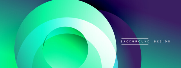 Abstract vibrant layers create smooth gradients. Circular shapes overlap, forming dynamic composition. Modern design, perfect for backgrounds.