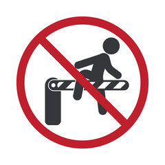 Isolated prohibition person jumping over a speed barrier gate, symbolizing no trespassing in parkin