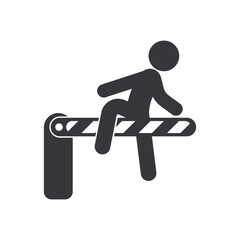 Isolated pictogram :  person jumping over a speed barrier gate, symbolizing no trespassing in parking areas