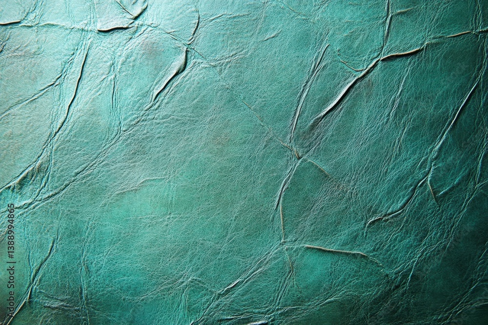 Poster turquoise leather texture with wrinkles and folds creating a unique and artistic pattern for backgro