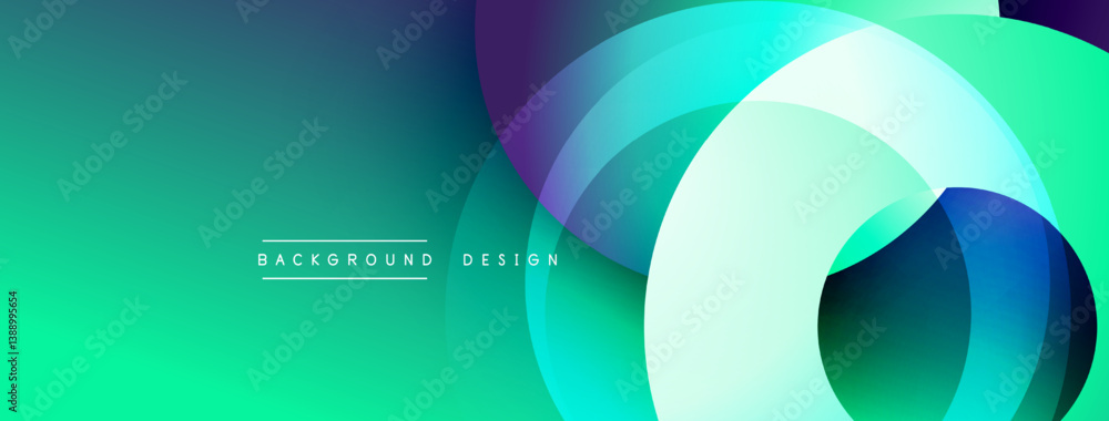 Aufkleber abstract vibrant design. overlapping circles create dynamic composition. gradients shift from blue to green, purple hues. modern aesthetic.