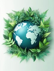 Earth Globe Surrounded by Green Leaves Promoting Environmental Awareness