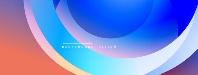 Abstract background with overlapping circles. Gradient colors blend from orange to blue. Smooth shapes create dynamic visual effect. Modern design element.
