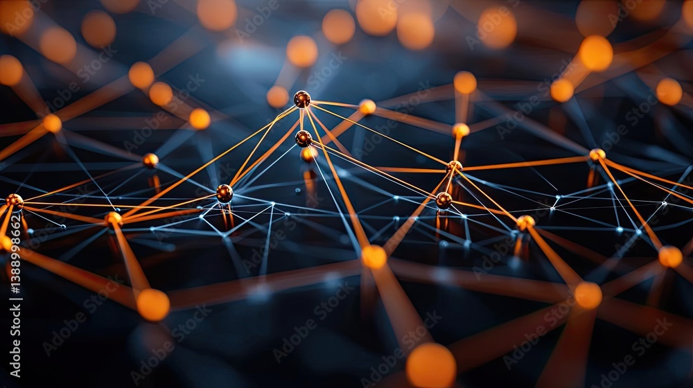 Poster Cloud server intelligent innovation for managing systems concept. Abstract technology network with glowing nodes and connections.