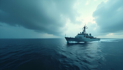 Obraz premium Refined Visual Narrative of Maritime Disputes: Contested Waters, Naval Strategy, and Geopolitical Tensions in Critical Sea Lanes - Photo Stock Concept with Left Space