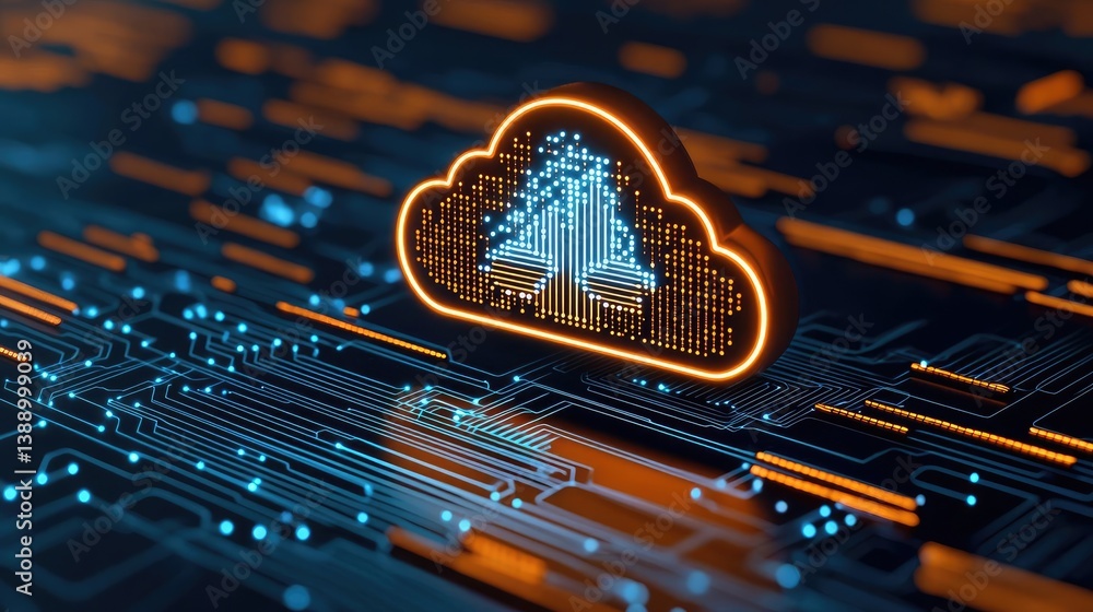 Aufkleber Cloud server intelligent innovation driving global systems concept. Digital cloud symbol on a tech background representing data storage.