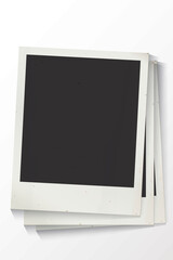 Blank old instant photograph vertical frames with stained effect superimposed isolated on white vertical background graphic illustration.