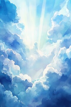 A brilliant heavenly sky filled with puffy white and blue clouds