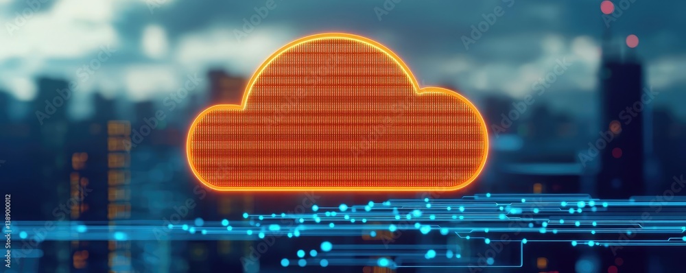 Poster Clouds server intelligent glowing system driving globalization concept. Futuristic cloud graphic symbolizing modern digital data.