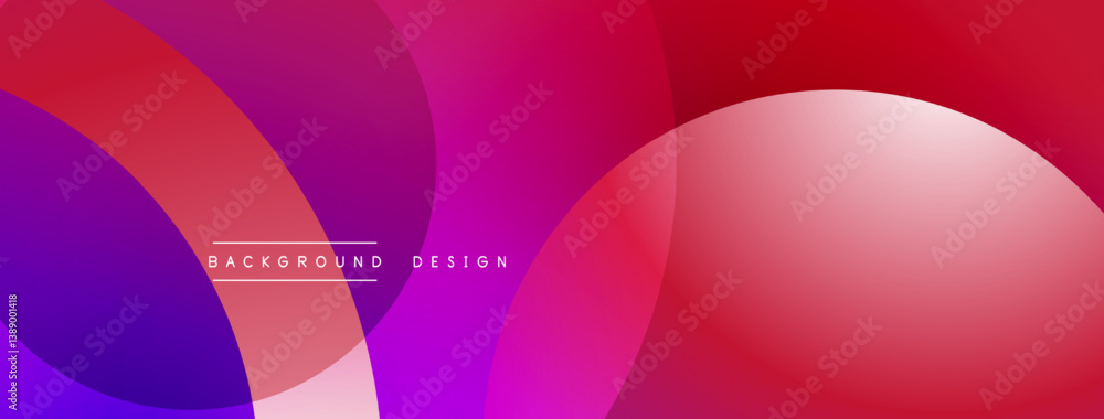 Poster Abstract composition. Overlapping circles create dynamic gradient effect. Purple, pink, red hues blend smoothly. Modern design element.