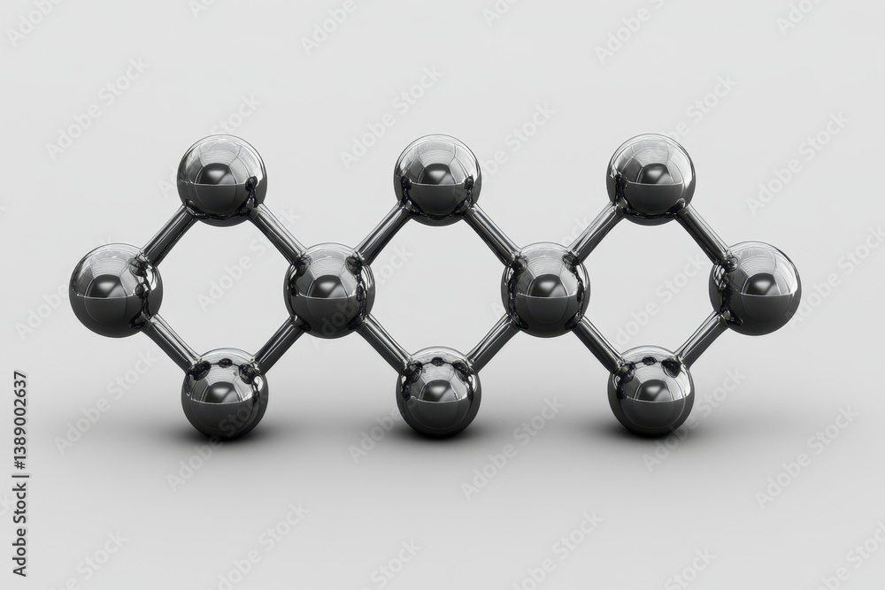 Poster metallic molecular structure with interconnected spheres on a clean background for scientific visual