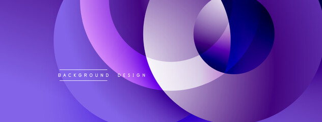 Abstract purple design. Overlapping circles create dynamic composition. Smooth gradients, modern aesthetic. Minimalist style, vibrant colors.