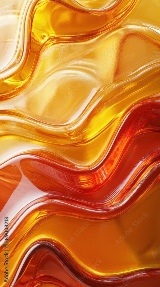Poster abstract amber liquid waves with warm honey tones and smooth flowing curves generating a sense of lu