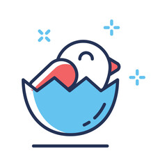 Latest flat outline icon showing egg hatching chick